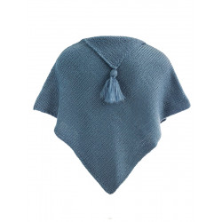 Poncho laine bébé bleu gris
