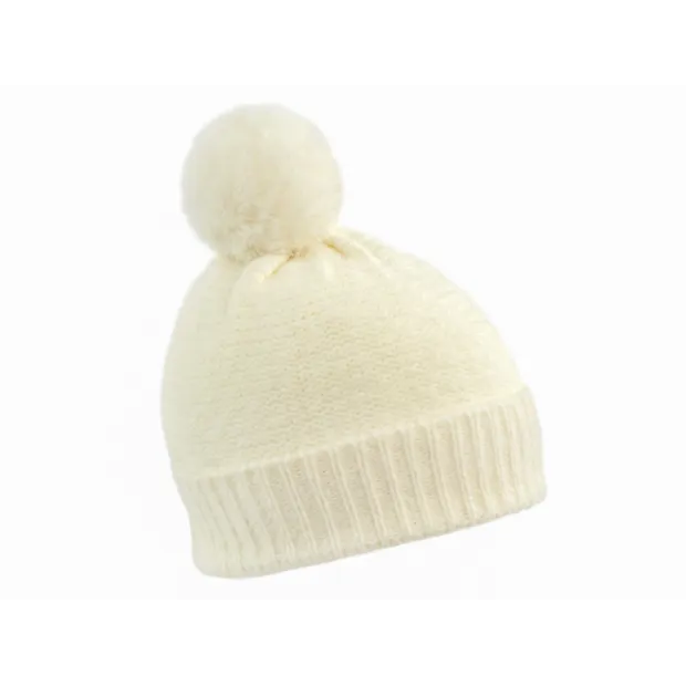 Bonnet laine pompon blanc