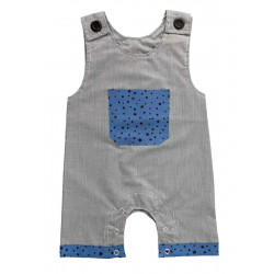 Barboteuse salopette coton bébé 0-18 mois gris et bleu avec étoiles