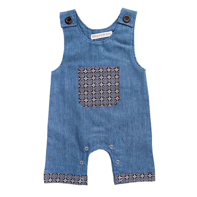 Barboteuse Salopette Coton Bebe 0 24 Mois Bleu Denim