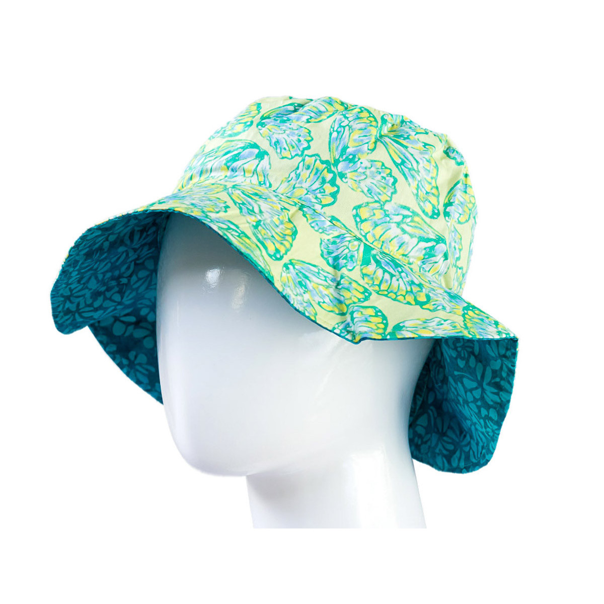 Chapeau coton réversible enfant 1-8 ans bleu et vert papillons - Bibop et Lula