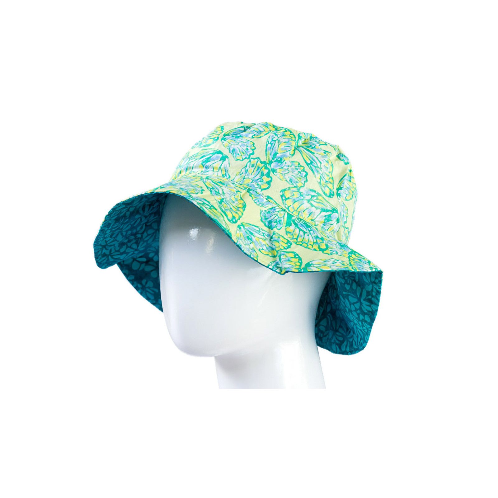 Chapeau coton réversible enfant 1-8 ans bleu et vert papillons - Bibop et Lula
