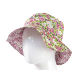 Chapeau coton réversible enfant 1-8 ans fleurs rose et vert pomme - Bibop et Lula