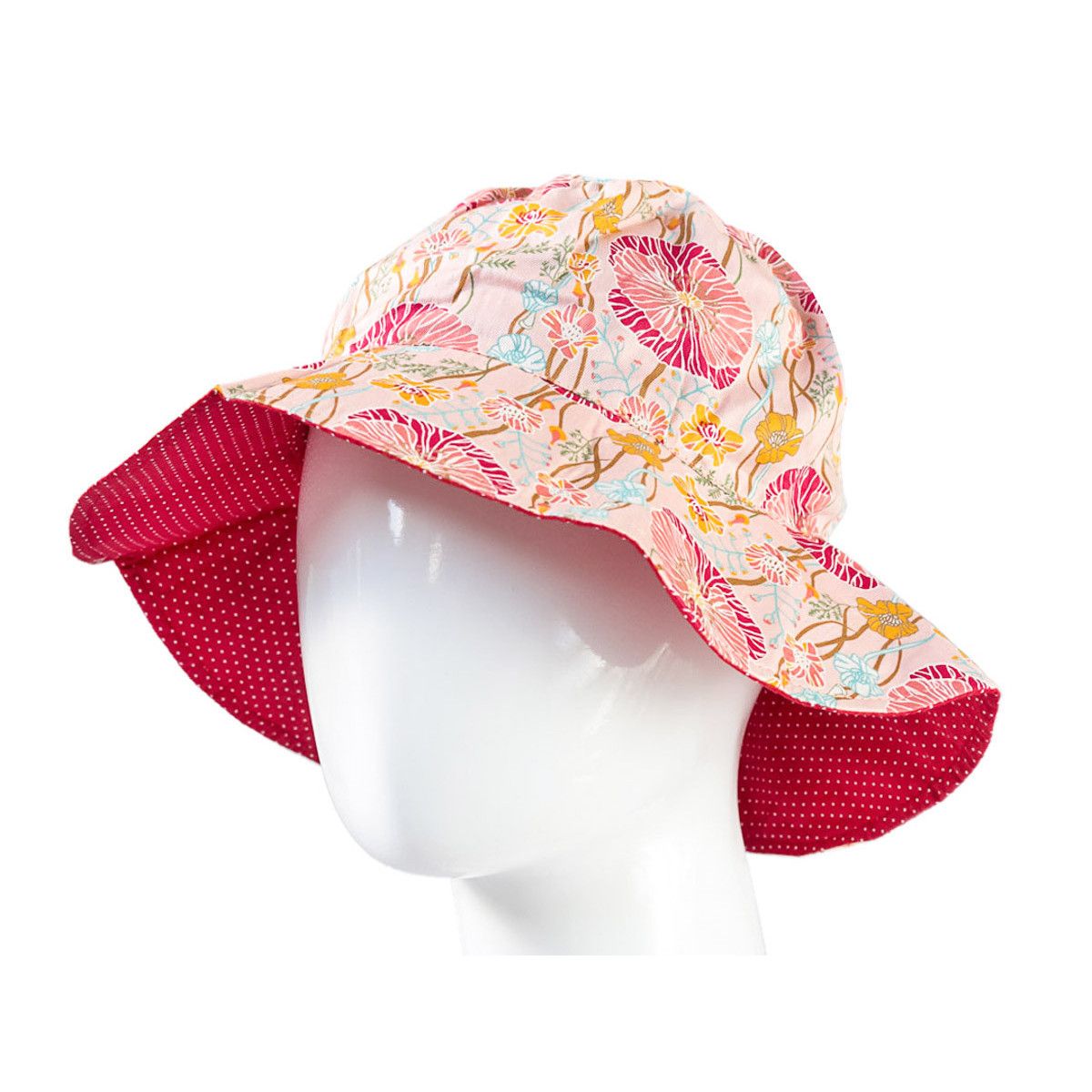 Chapeau coton réversible enfant 1-8 ans rouge et fleurs coquelicot - Bibop et Lula