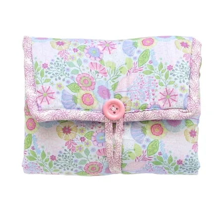 Tapis à langer nomade de voyage bébé coton éponge blanc et fleurs