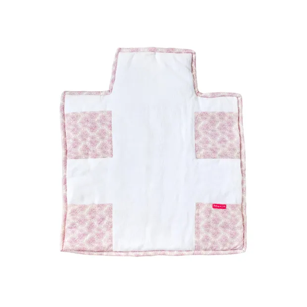 Tapis à langer nomade de voyage bébé coton éponge blanc et fleurs
