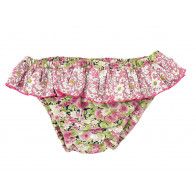 Culotte de bain fille 2-4 ans petites fleurs vert et rose framboise