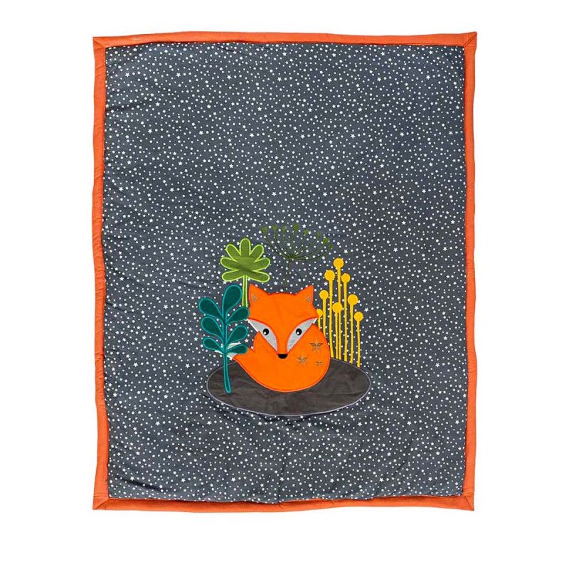 Couverture Coton Polaire Bebe Grise Avec Renard Brode