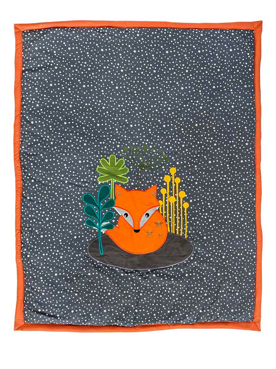 Couverture Coton Polaire Bebe Grise Avec Renard Brode