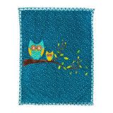 Couverture coton polaire bébé bleue avec hiboux brodés - Bibop et Lula