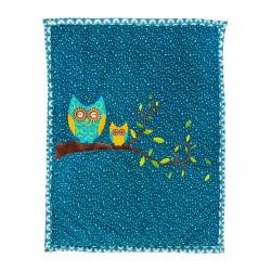 Couverture coton polaire bébé bleue avec hiboux brodés - Bibop et Lula