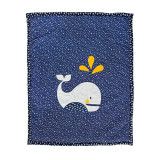 Couverture coton polaire bébé bleue nuit et baleine brodée - Bibop et Lula