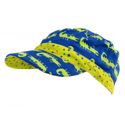 Casquette en coton et réversible pour enfant 1-8 ans bleu et crocodiles vert - Bibop et Lula