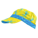 Casquette en coton réversible pour enfant 1-8 ans vert jaune et geckos bleu - Bibop et Lula