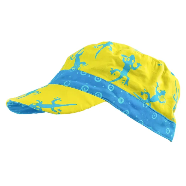 Casquette en coton réversible pour enfant 1-8 ans vert jaune et geckos bleu