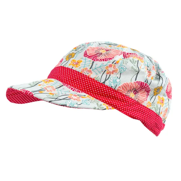 Casquette en coton réversible pour enfant 1-8 ans fleurs coquelicot et rouge à pois