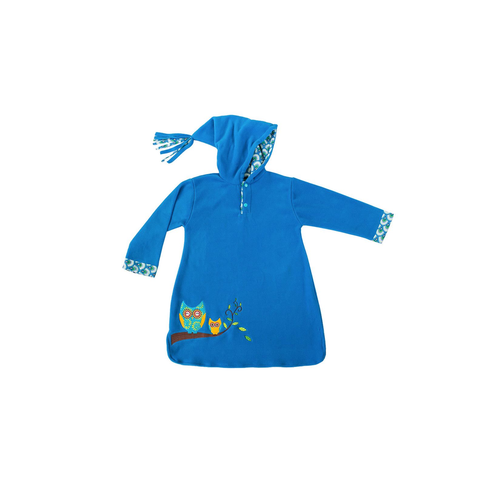 Burnou Djellaba Polaire Enfant Bleu Et Hiboux Burnou Djellaba Polaire Enfant Bleu Et Hiboux