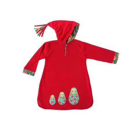 Burnou djellaba polaire enfant rouge et matriochka poupées russes