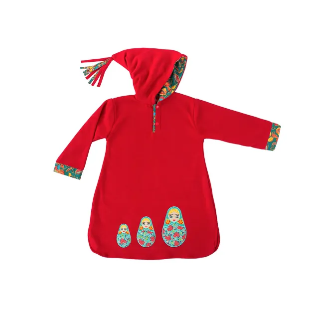 Burnou djellaba polaire enfant rouge et matriochka poupées russes