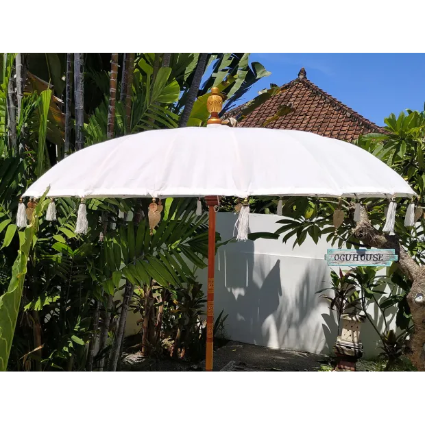 Parasol balinais écru coton diamètre 190cm. Livraison offerte