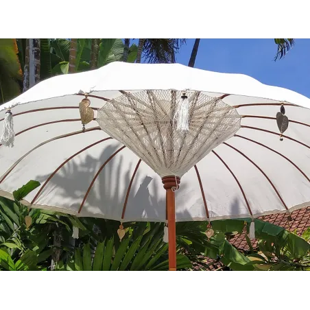 Parasol balinais écru coton diamètre 190cm. Livraison offerte