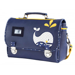 Sac cartable enfant école maternelle bleu foncé avec baleine - Bibop et Lula