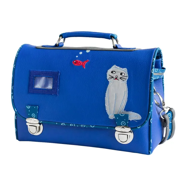 Sac cartable enfant école maternelle bleu avec chat rêveur