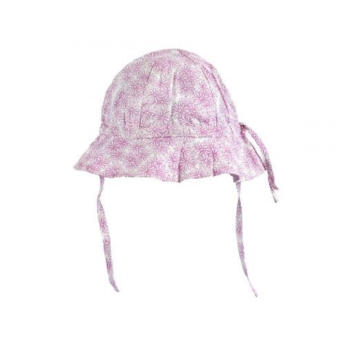 Chapeau De Soleil Bebe Coton Reglable Blanc Et Rose