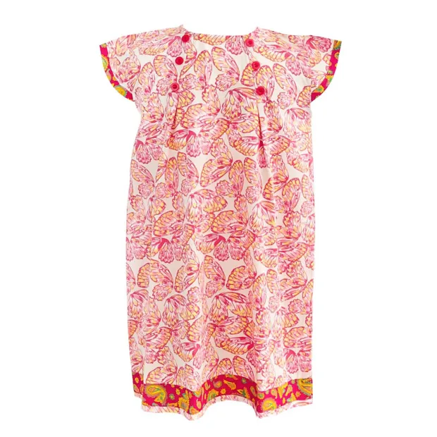 Robe manches courtes coton fille motif papillon