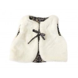 Gilet Reversible Bebe 0 3 Ans Fausse Fourrure Blanche Motif Fleur