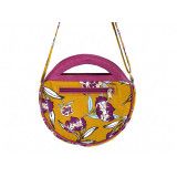 Sac à main femme rond motif pivoine sur fond moutarde - Bibop et Lula