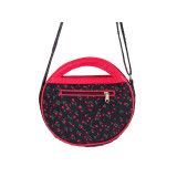 Sac à main femme rond rouge avec petites fleurs sur fond noir - Bibop et Lula