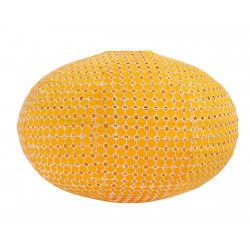 Lampion tissu boule japonaise ovale jaune broderie anglaise - Bibop et Lula