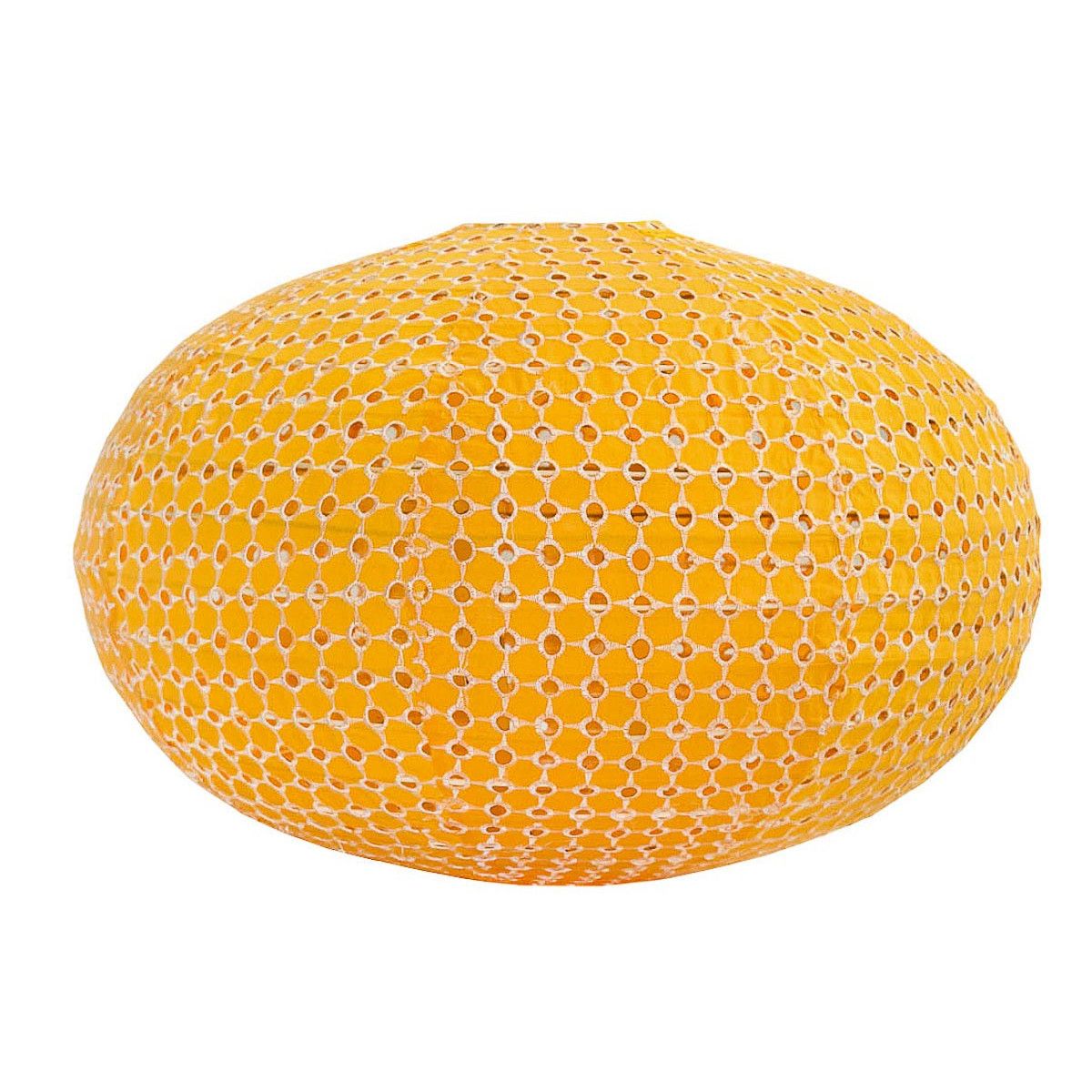 Lampion tissu boule japonaise ovale jaune broderie anglaise - Bibop et Lula