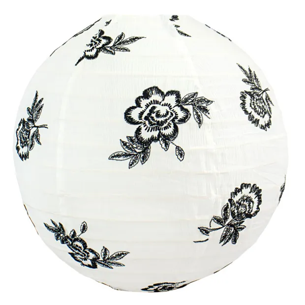 Lampion tissu boule japonaise rond Black roses