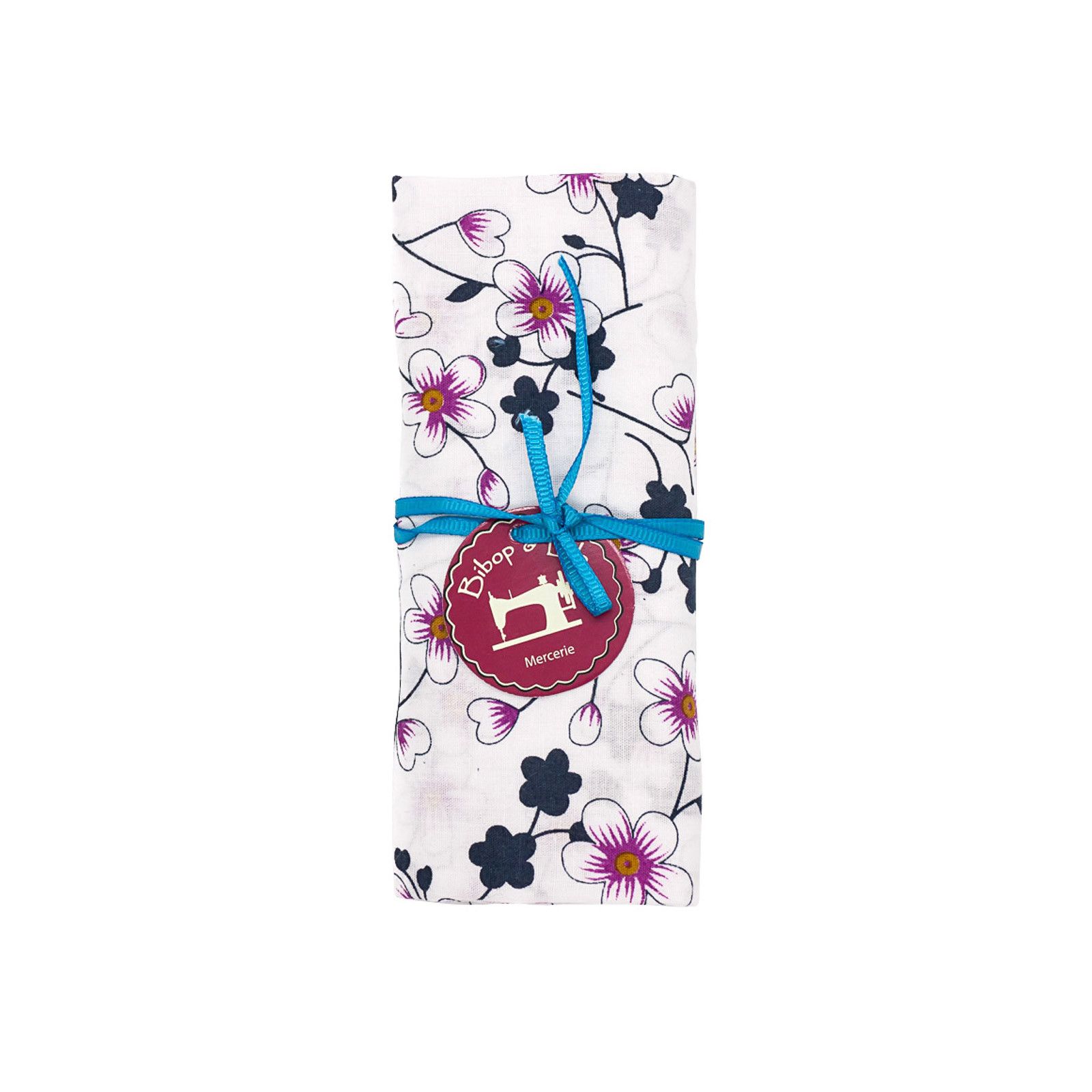 coupon tissu coton fleurs japonaises roses sur fond blanc - Bibop et Lula