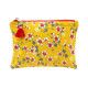 coupon tissu coton fleurs japonaises rouges et grises sur fond jaune moutarde - Bibop et Lula