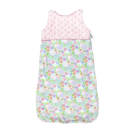 coupon tissu coton fleurs pastel sur fond bleu ciel