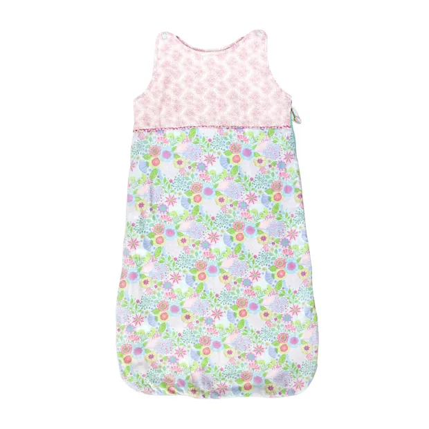 coupon tissu coton fleurs pastel sur fond bleu ciel