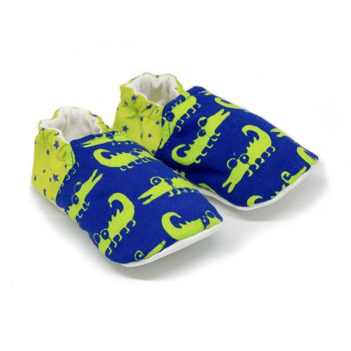 Chaussons bébé souples 0-24 mois bleus foncés motif fleurs de cerisier