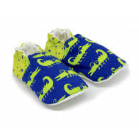 Chaussons bébé souples 0-24 mois vert et bleu avec crocodiles