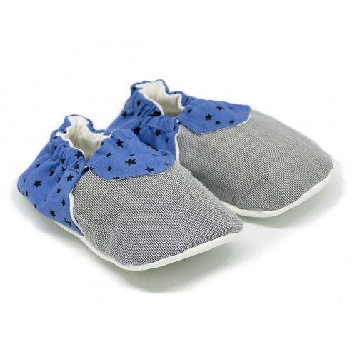 Chaussons bébé souples 0-24 mois bleu et gris - Bibop et Lula