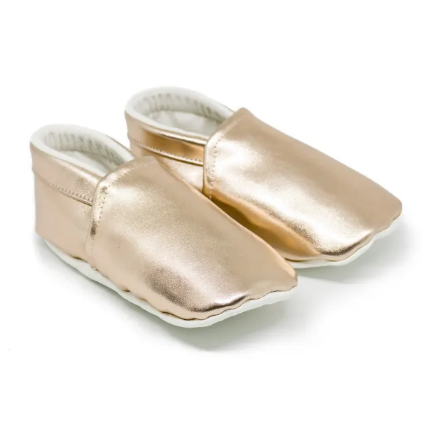 Chaussons bébé souples 0-24 mois brillant or rose