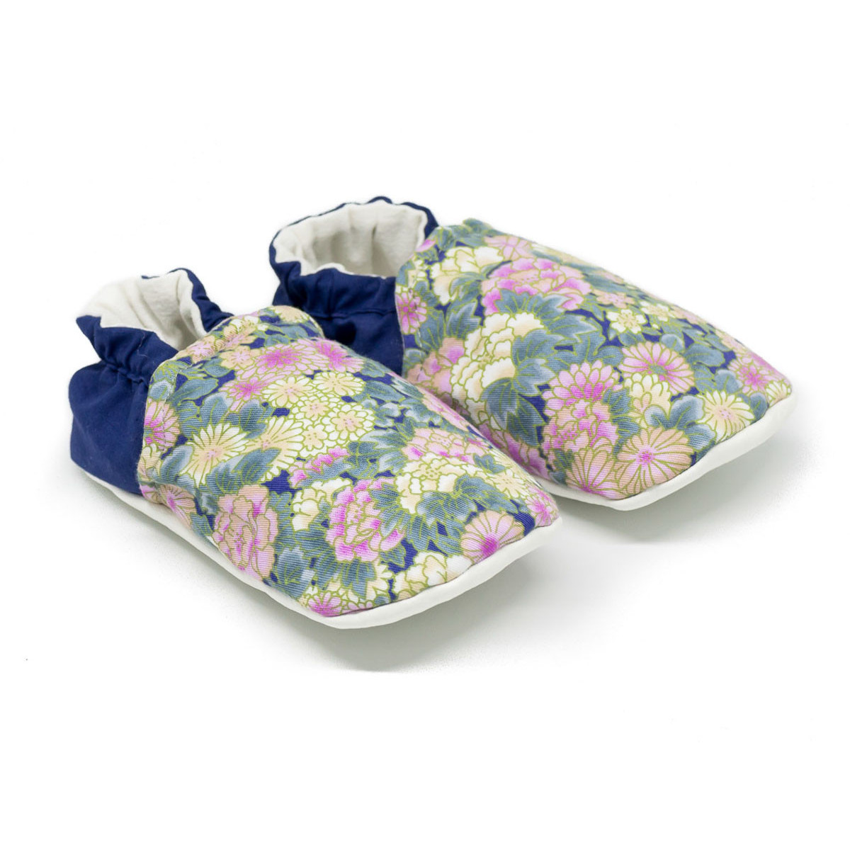 Chaussons bébé souples 0-24 mois bleu et fleurs rose - Bibop et Lula