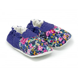 Chaussons bébé souples 0-24 mois bleu pois et fleurs - Bibop et Lula