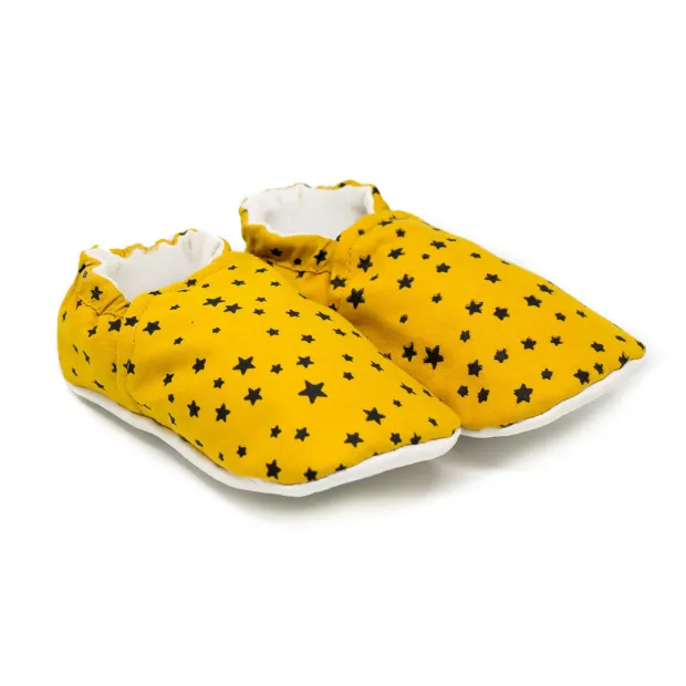 Chaussons bébé souples 0-24 mois jaune et étoiles noires