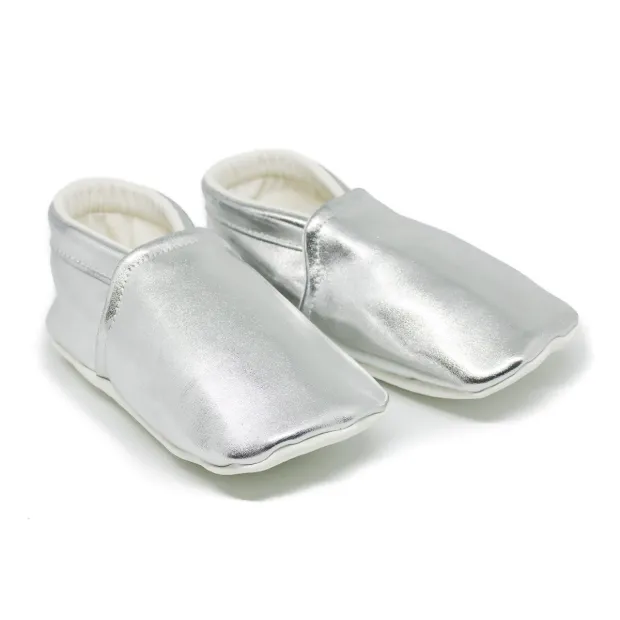 Chaussons bébé souples 0-24 mois brillant gris argent