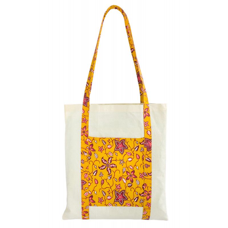 Tote bag sac coton imprimé jaune et fleurs rose - Bibop et Lula