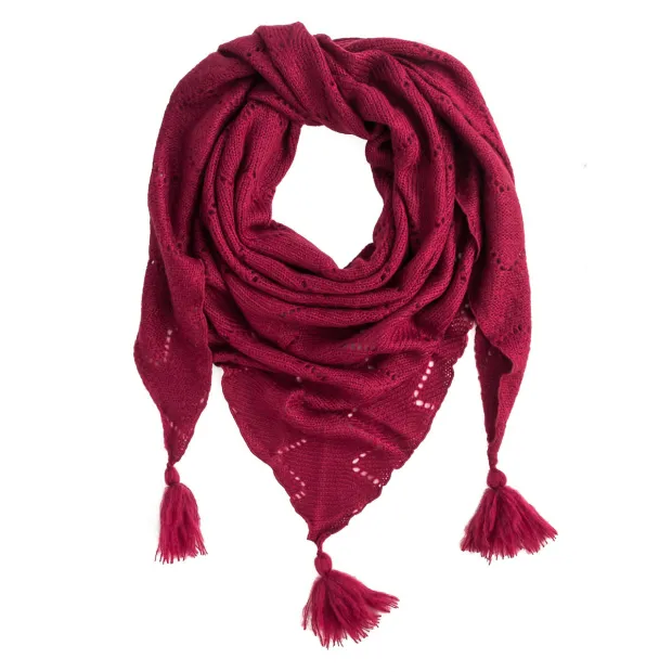 Châle triangle laine rose framboise