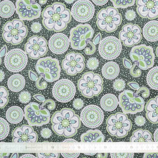 Tissu coton Mini Leaves noir